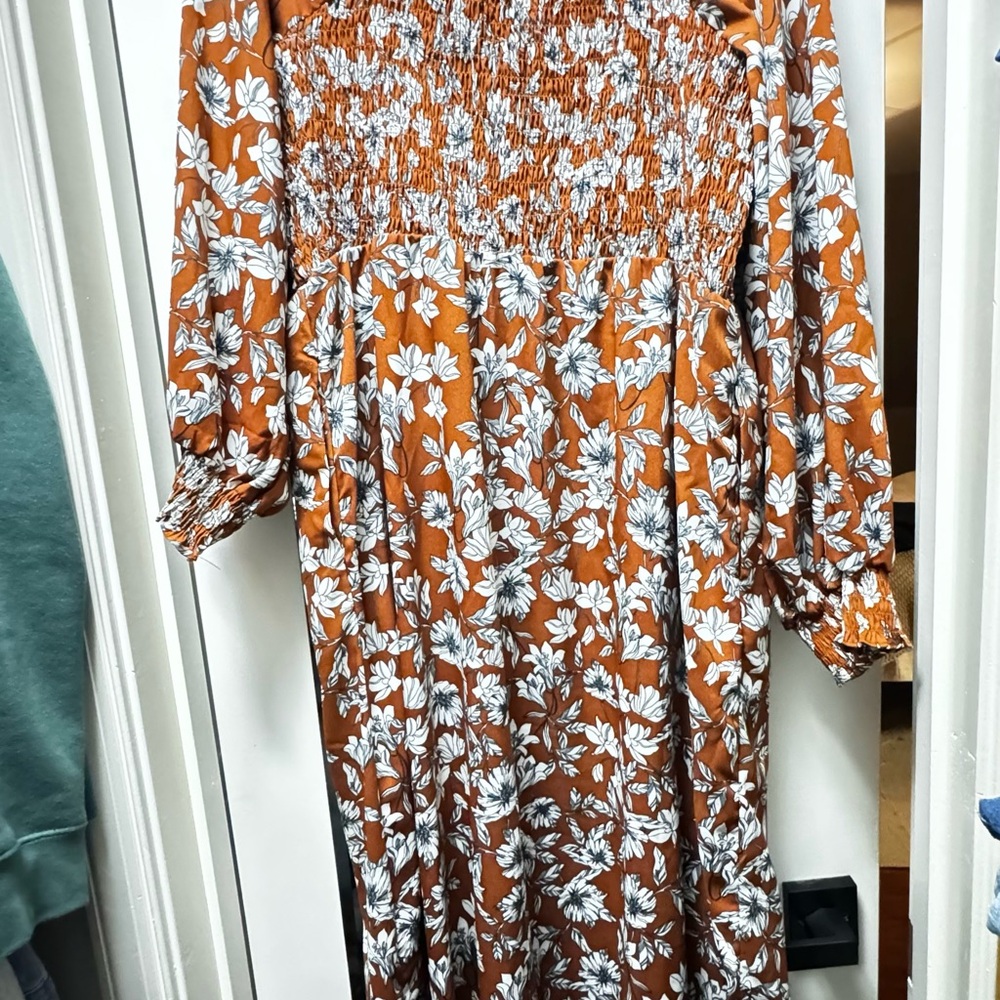 Floral Print Long Sleeve Dress in Orange